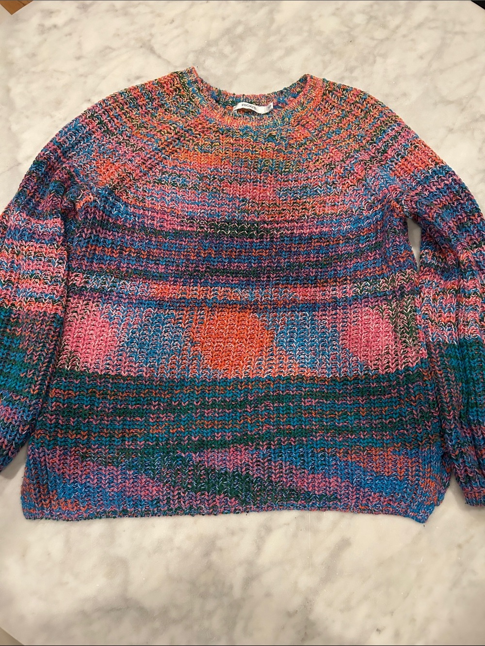 Ricki's Multicolor Striped & Dot Crewneck Sweater in Pink, Blue, Orange, Green